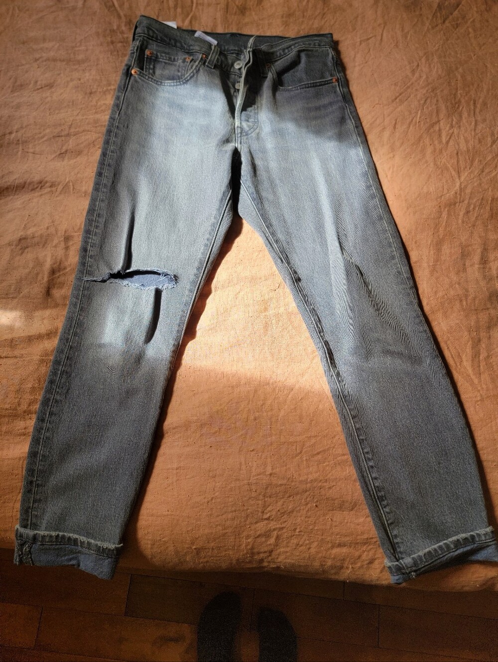 Levis 501 Button Fly In Blue Grey Wash